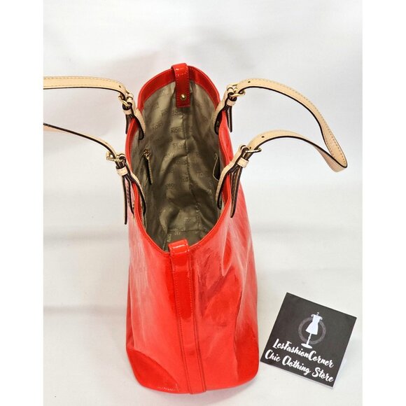 Michael Kors Women's Red Leather Jet Set Mirror Metallic Patent Tote Large 1794 - Picture 12 of 16